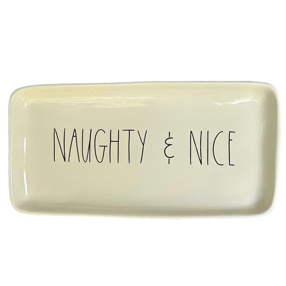Rae Dunn Other - Rae Dunn Christmas Platter NAUGHTY & NICE White Black Long Letters NWT 2017 OG